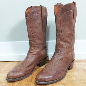 Lucchese Men 1883 Western Boots 9.52E Distressed Leather Cowboy Mid-Calf Pull-on